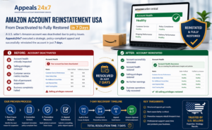 Amazon account reinstatement USA case study showing before and after recovery in 7 days